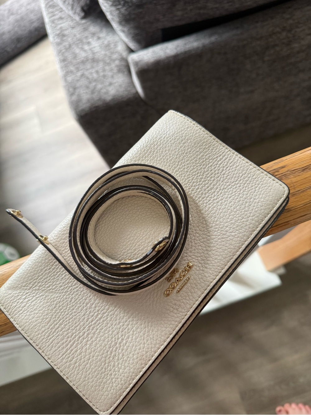 Coach Chalk Pebbled Leather Crossbody with Gold Logo